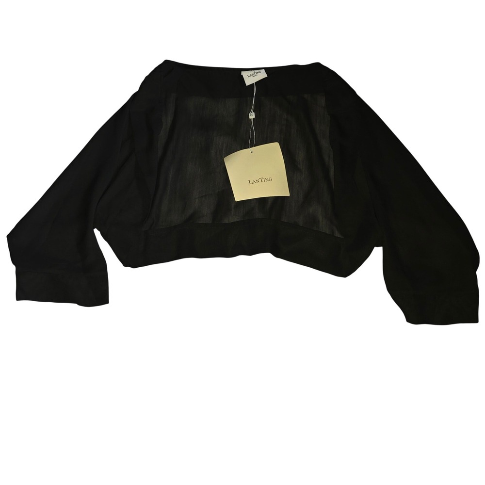 LanTing Bride Black‎ Sheer Chiffon Bolero Shrug Cropped Formal Coverup NWT